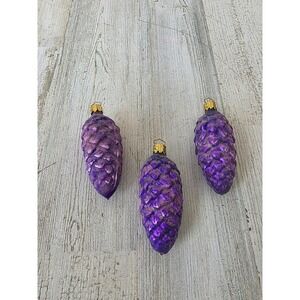 Vintage Christborn purple pinecone glitter glass ornament set Xmas tree